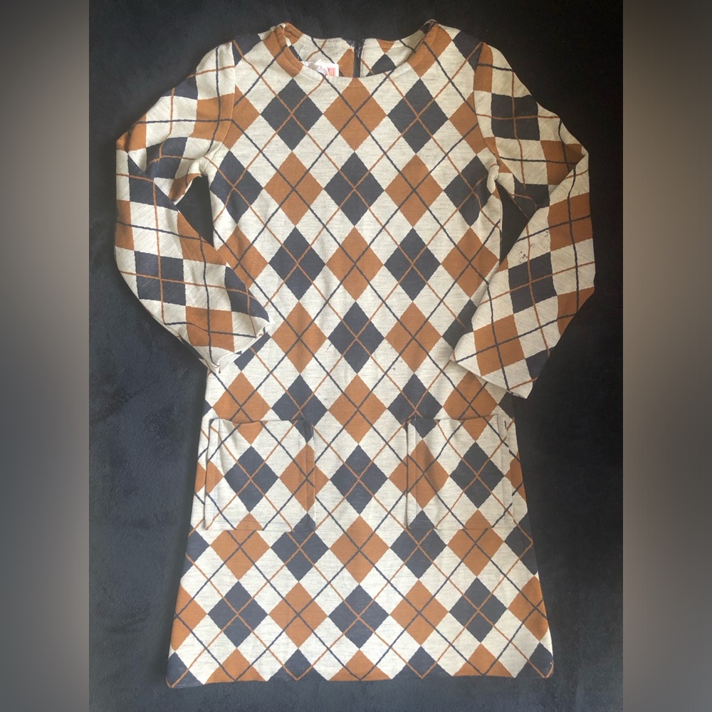 Vintage Leslie J Argyle Shift Dress Union Made ILGWU M Please See Measurements